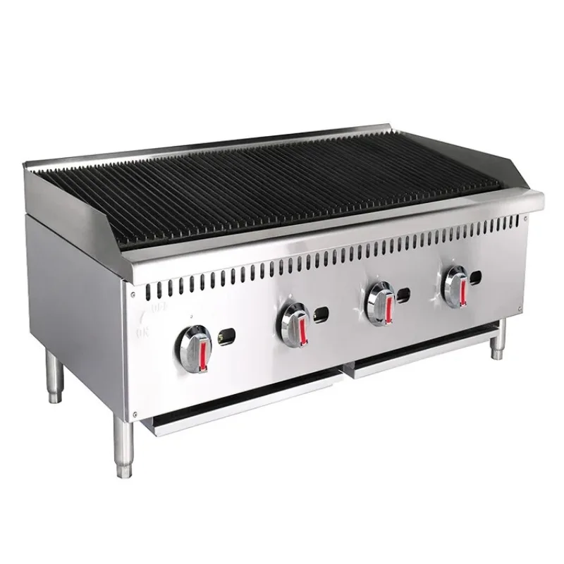 Hotel Restaurant Supplies Commercial 3 Burner Machine Countertop Gas Charbroiler Barbeque Grill