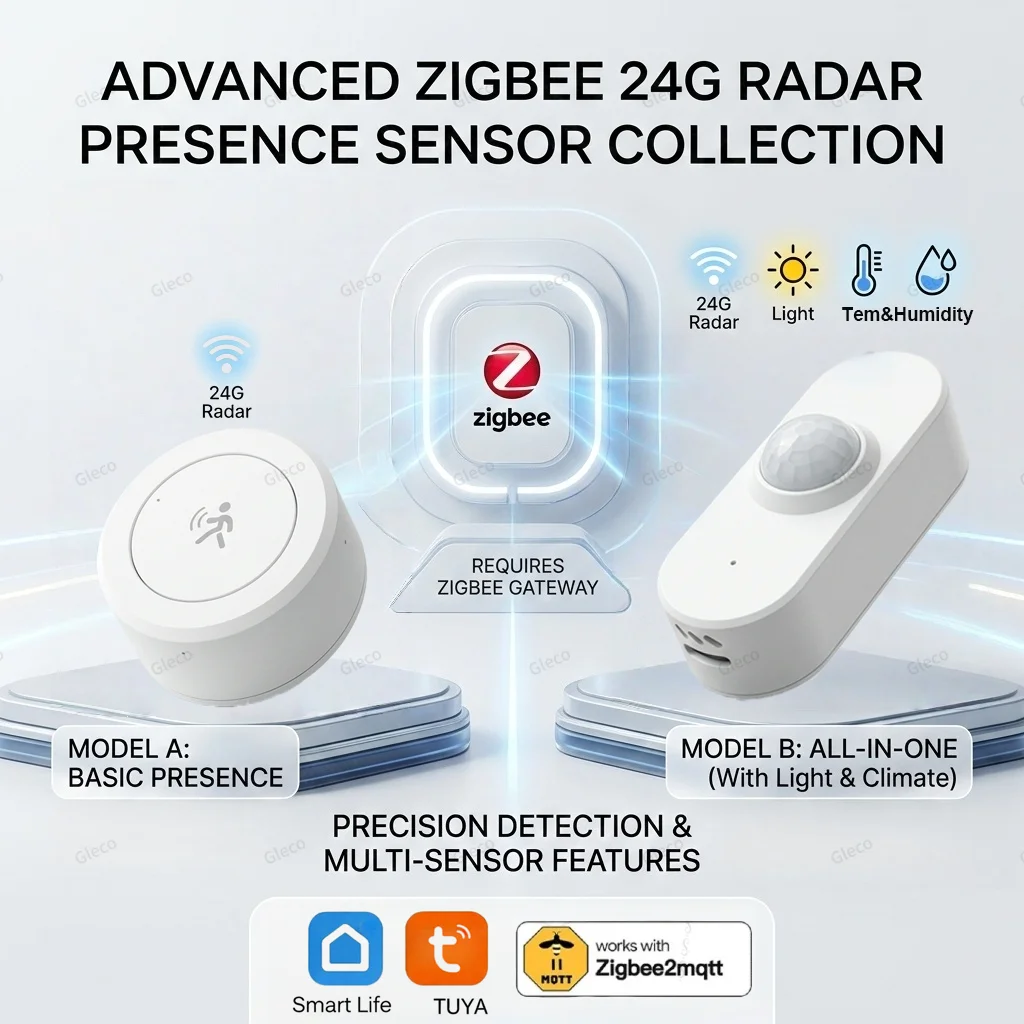 Zigbee 24G mmWave Human Presence Sensor Radar Motion Detector Smart Life Option Light Temp Humidity Detection For TUYA Z2MQTT