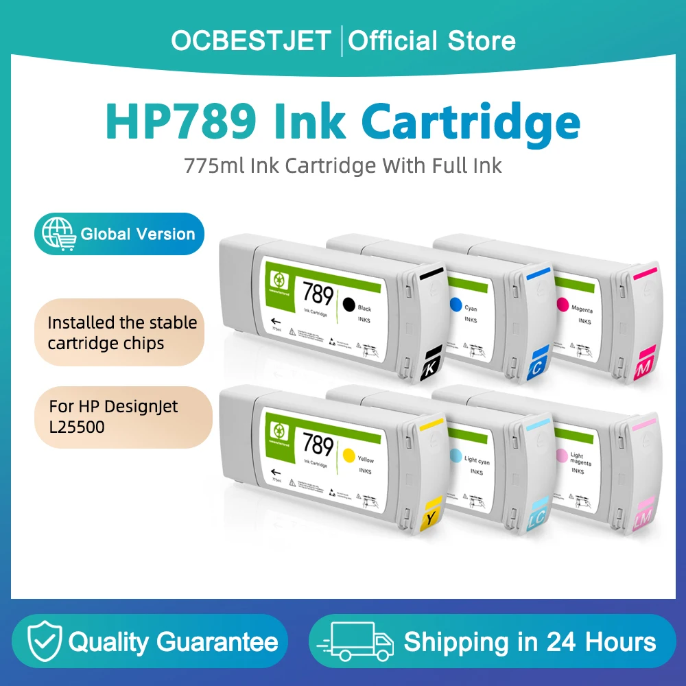 Cartucho de tinta compatível para HP 789 com tinta de látex completa HP789 para impressora HP Designjet L25500 775ML CH615A CH616A CH617A CH619A