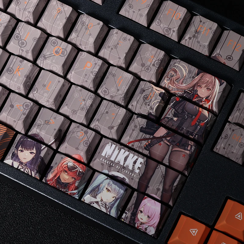 Imagem -04 - Chaves Pbt Tintura Subbed Keycaps dos Desenhos Animados Anime Gaming Key Caps Nikke a Deusa da Vitória Keycap para Ansi Layout Cherry Perfil 108