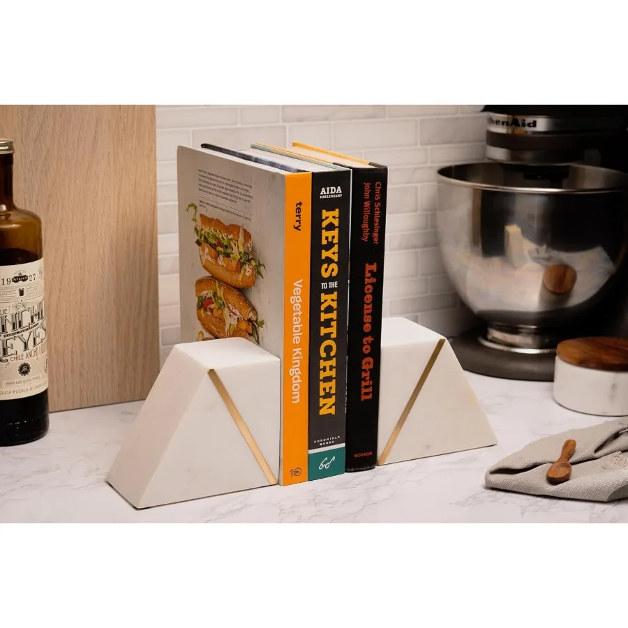 نهايات كتاب رخامية للأرفف الدفتين المزخرفة للكتب الثقيلة الفريدة من نوعها في منتصف القرن الحديثة باللونين الأبيض والذهبي مع النحاس I