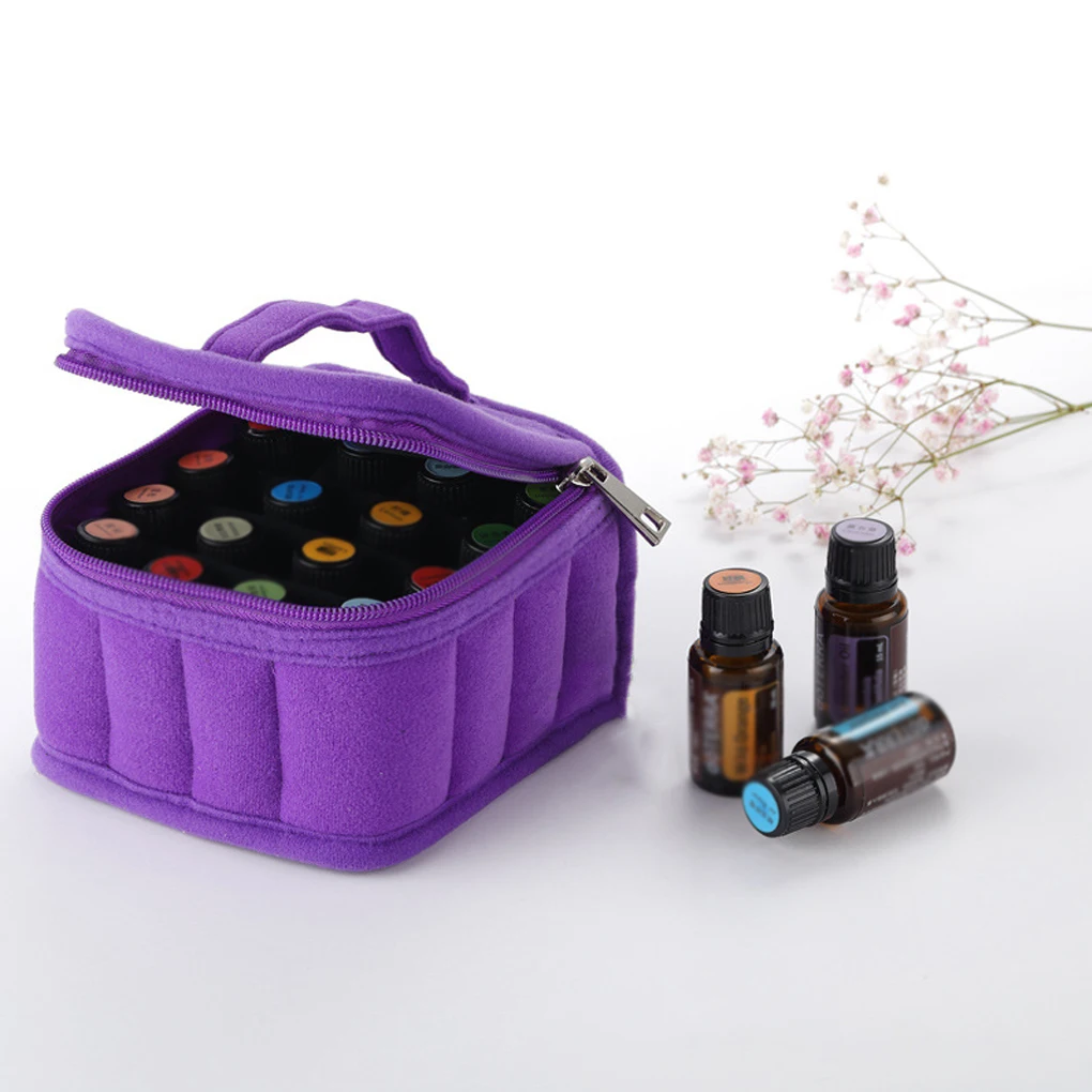 16 Bottles Essential Oil Case Shockproof Perfume Velour Box Travel Bottle Nail Polish Storage Bag Smooth Zipper Black