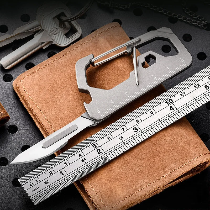 Titanium Alloy Folding Knife Multifunctional EDC Tool Portable Keychain Bottle Opener Hexagon Wrench Phillips Screwdriver Ruler