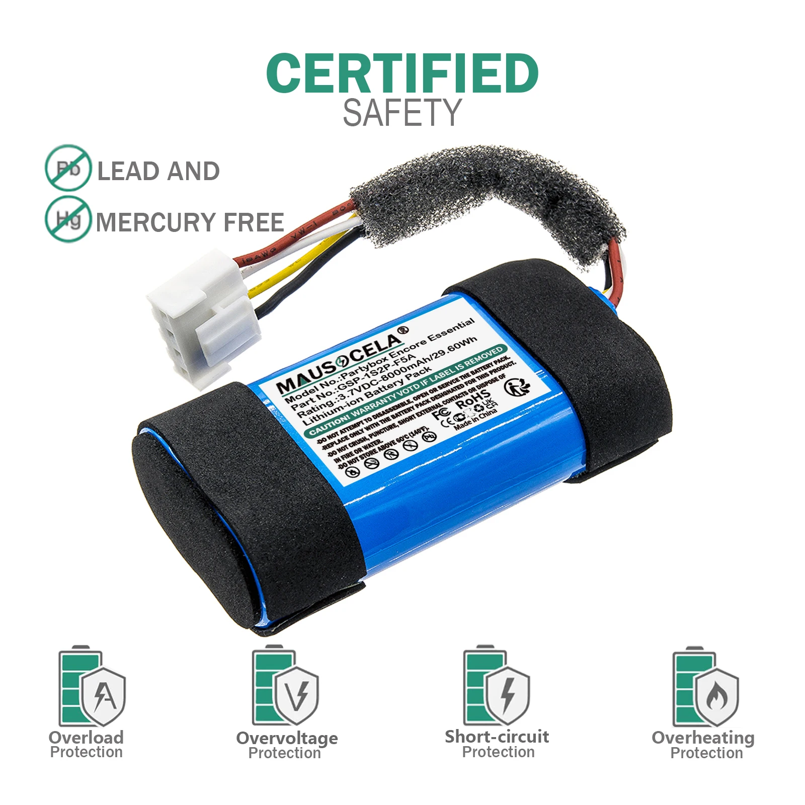 

8000mAh Speaker Battery For JBL:GSP-1S2P-F5A,Flip 6,JBLFLIP6BLUAM,GSP-1S2P-F6D,Flip 5 Eco,Flip 5 Ocean,Partybox Encore Essential