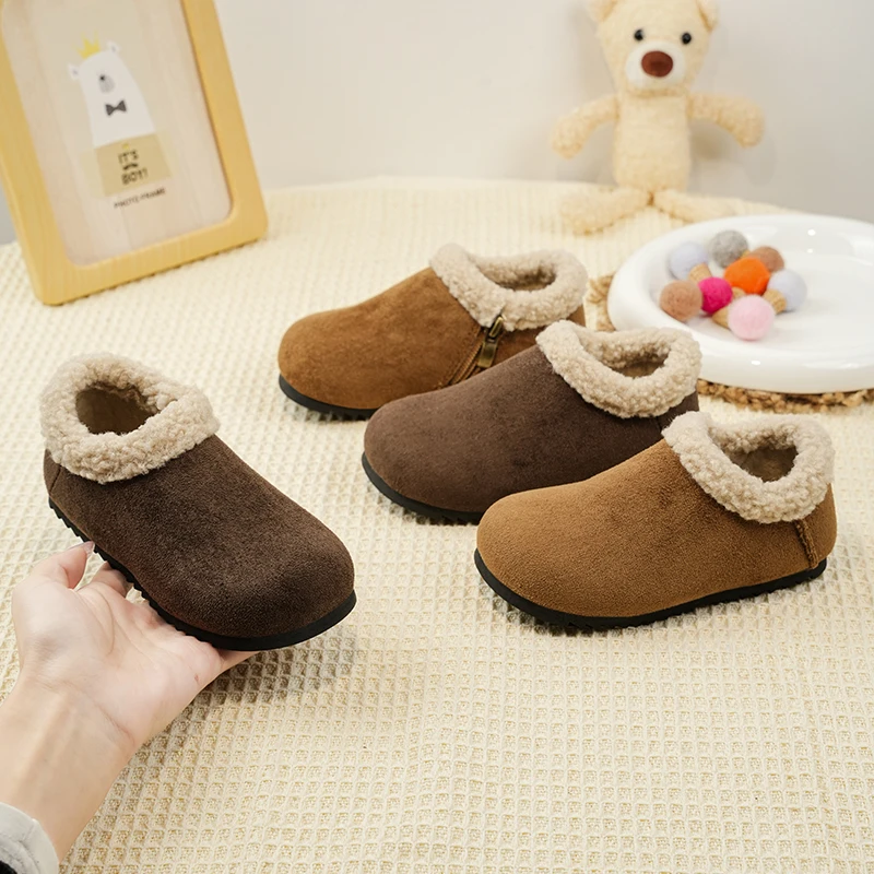 

Toddler Girls Warm-lined Suede Leather Shoes 2025 New Winter Kids Plush Lining Casual Shoes Soft Sole Retro Versatile Daily Wear