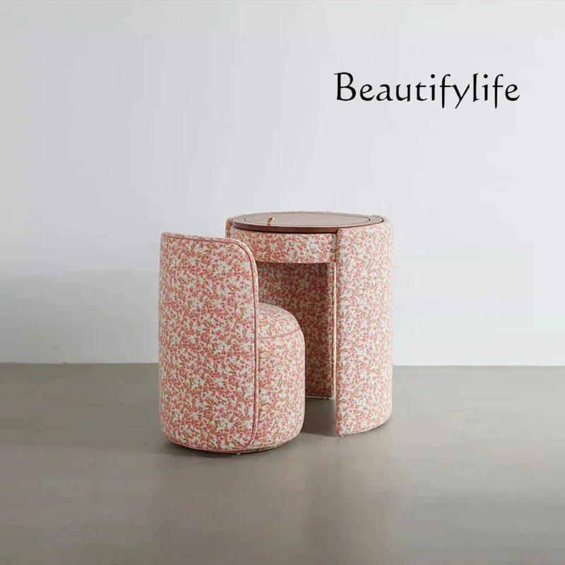 0 C Modern Small Chair Vanity Table Storage Mirror Fabric Makeup Bedroom Dressers Girl Drawers Luxury Coiffeuse De Chambre Furni