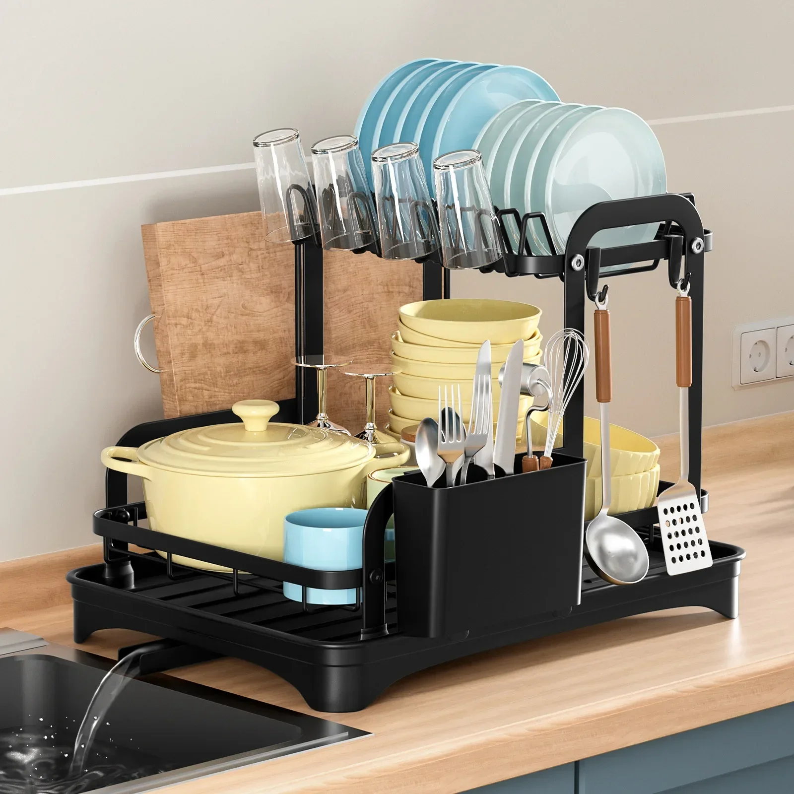 Durable Dish Storage Rack Kitchen Shelf Narrow Small Household Dish Drain Rack Multifunctional Tableware Storage Box Cupboard