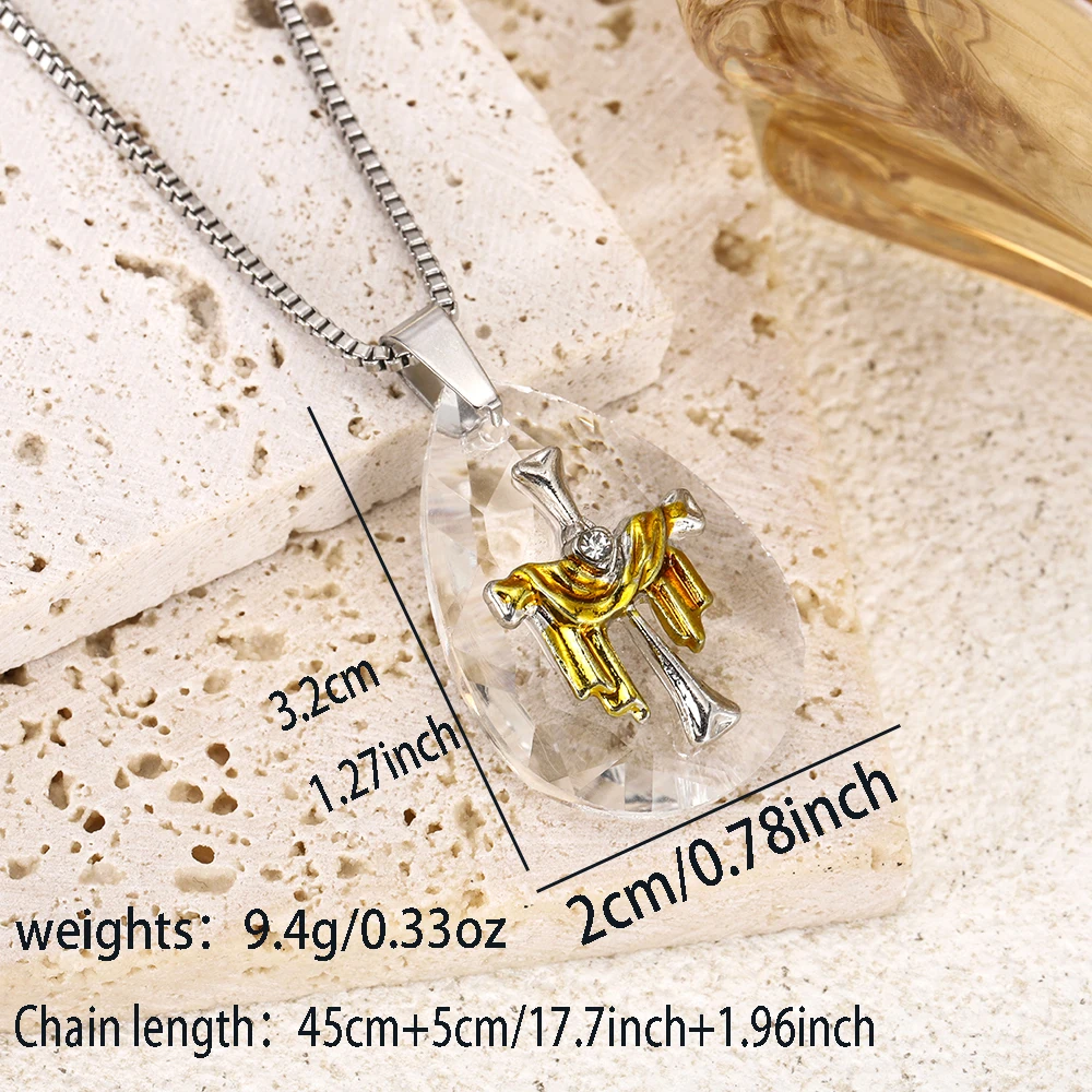 Teardrop-shaped glass crystal pendant necklace with micro-set zirconia for women – Exquisite, affordable luxury choker –