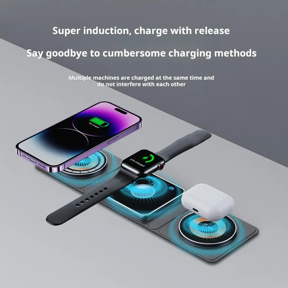 Magnetische horlogelader Veelzijdige 15W opvouwbare draadloze oplader - opvouwbare magnetische telefoonhorloge oortelefoon snellaadstation Pad