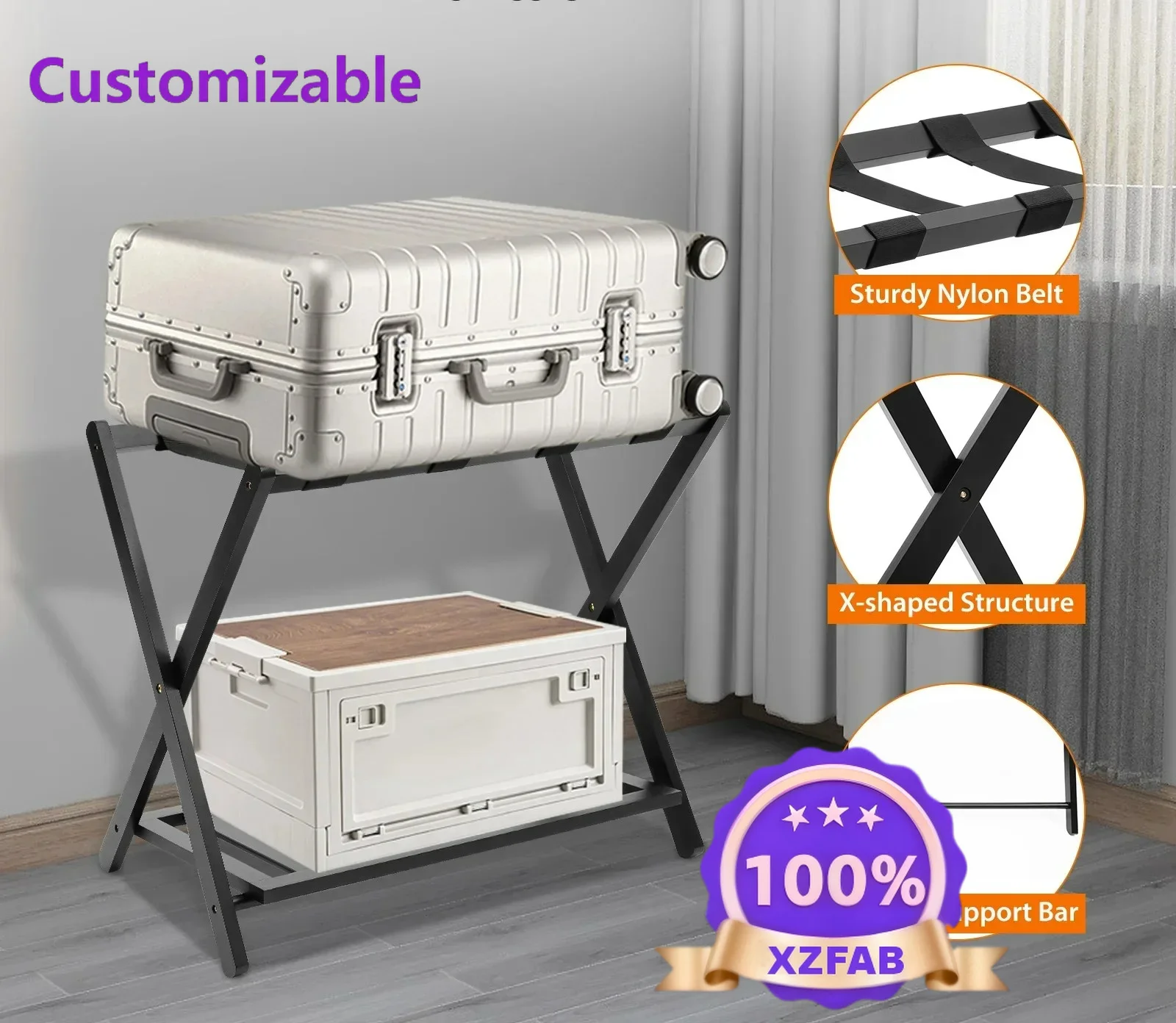 Factory Direct 2026 Sturdy Foldable Luggage Rack w/ Shelf Travel Suitcase Shoe Storage Bamboo Stand 2 Layer