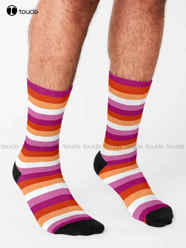 Lesbian Flag Lesbian, Lgbtq, Pocket, Small Lesbian Socks Black Football Socks Unisex Adult Teen Youth Socks 360° Digital Print