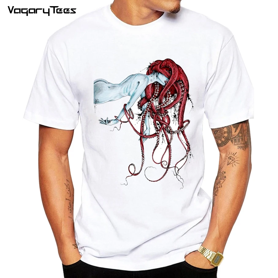 Hot Sales New Fashion Septoid design Men T-shirt Short Sleeve Geek Tops Punk Girl Octopus Hair rainbow Printed Hipster Tee