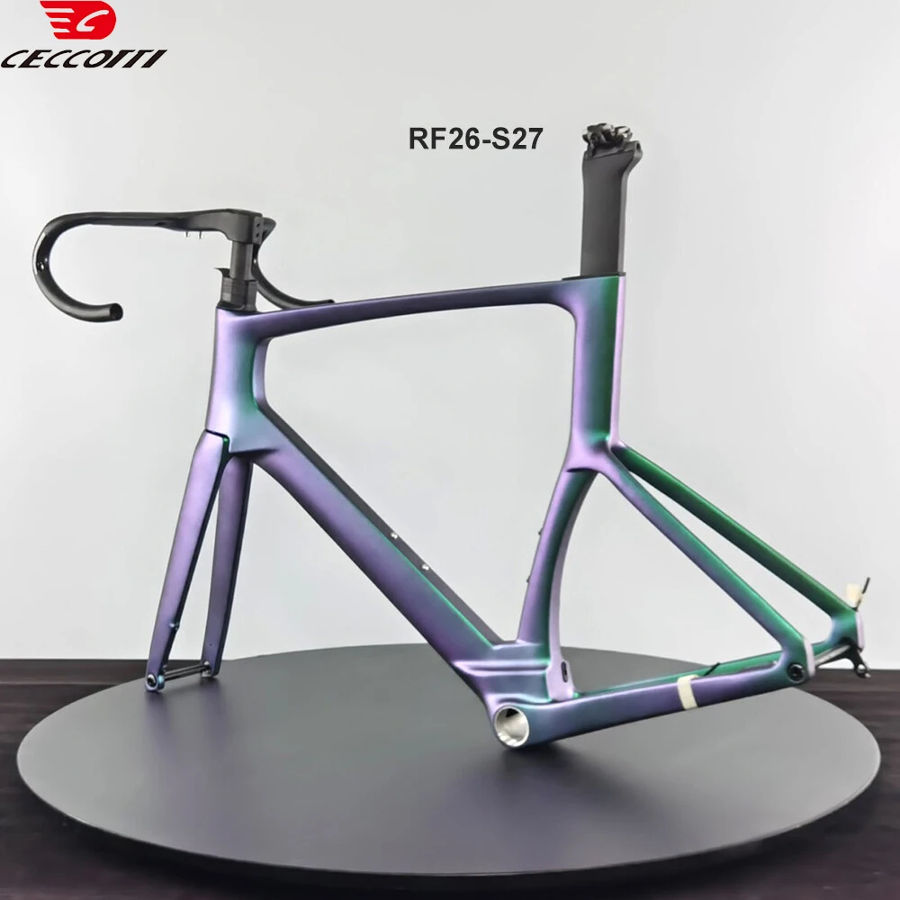 CECCOTTI Chameleon Color Road Bike Frame 700C Full Hidden Cable System Thru Axle Disc Brake Compatible Bicycle Frame