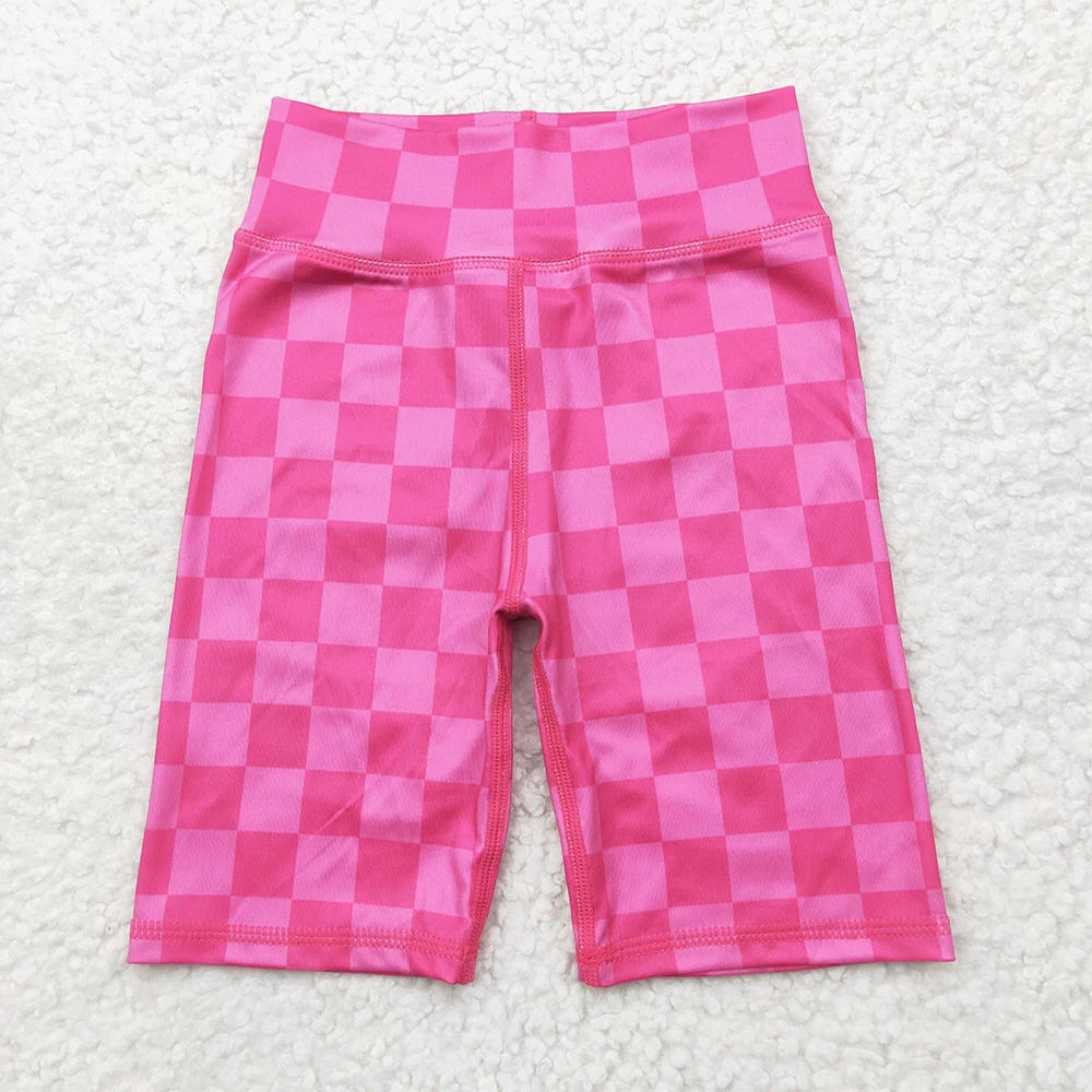 

Baby Girls High Waist Plaid Yoga Biking Shorts Summer Bottoms Hot Pink Checkered Kids Clothing for Girls