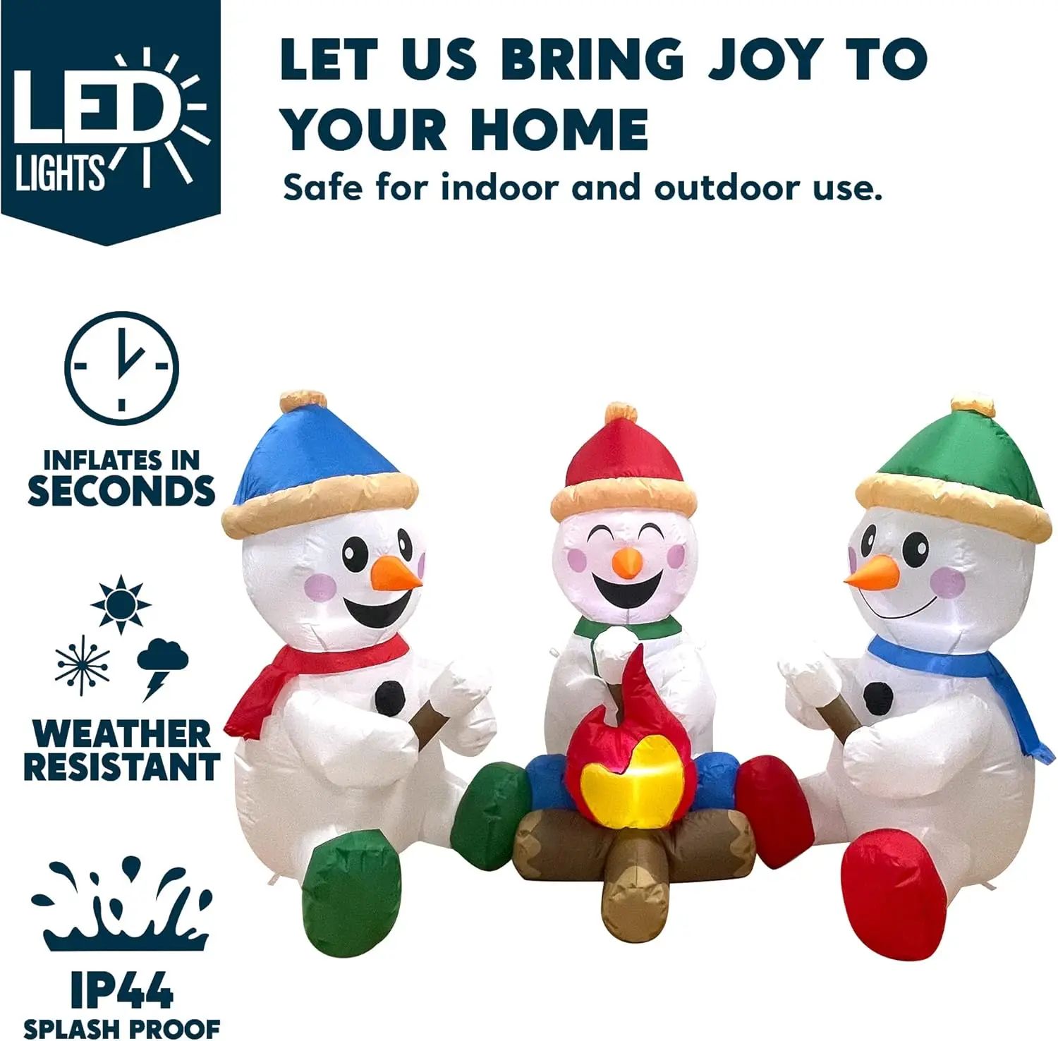 JOYFY Bonhomme de neige gonflable de Noël de 6 pieds de long avec feu de camp avec LED intégrées pour la décoration de cour gonflable de Noël de fête de Noël