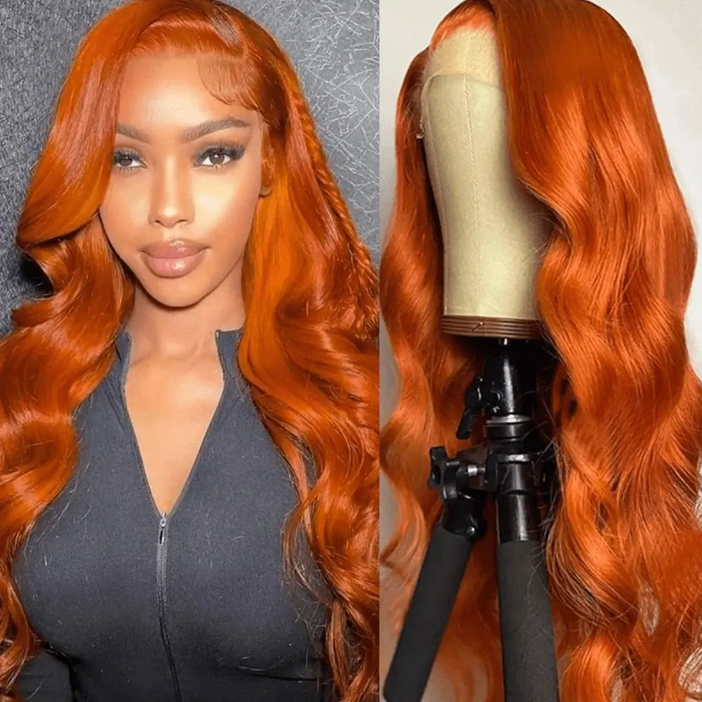 

13x4 Lace Front Wigs Human Hair Body Wave Wig Pre Plucked Body Wave Lace Frontal Colored Human Wigs 350 Orange 200% Density