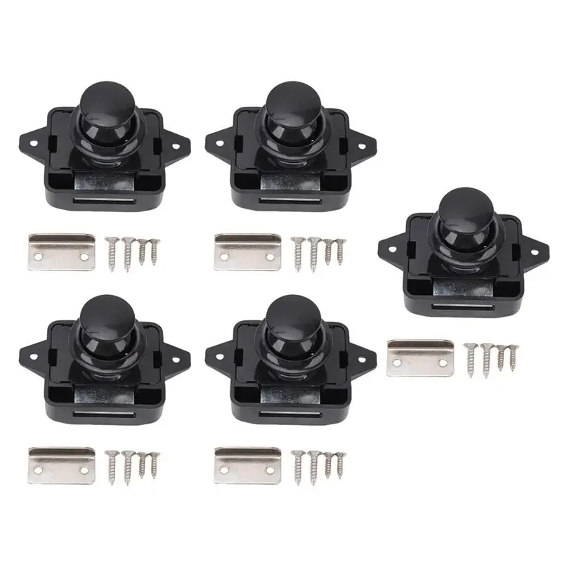 For RV Motorhome Cabinet Door Push Button Latches Lock Set- 5Pcs Zinc Alloy Material