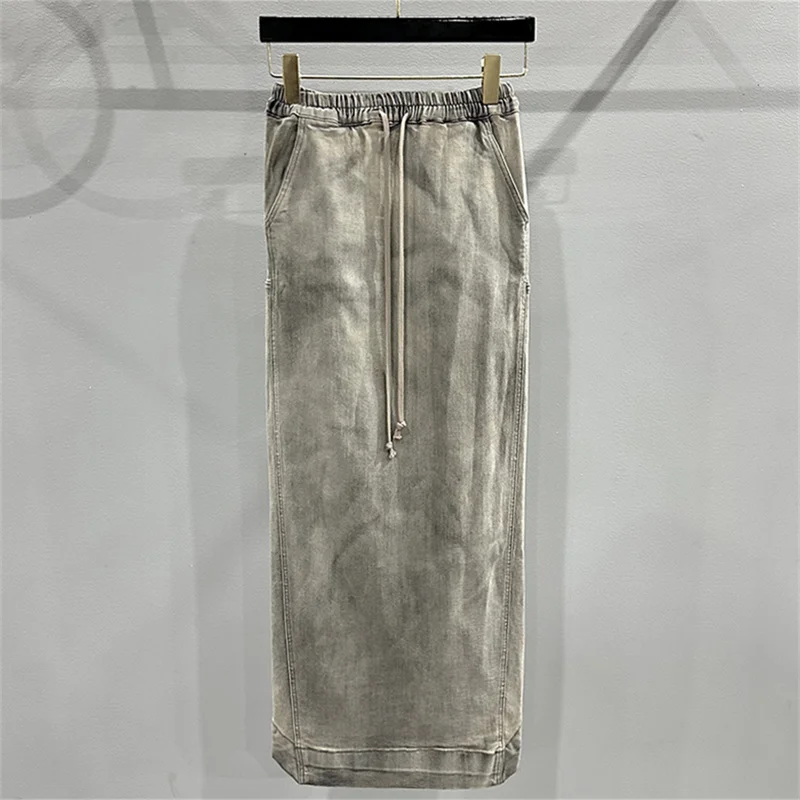 

Women's skirt New elastic waist drawstring long skirt for summer 2025 Retro cotton women's half skirt denim skirt fishtail skirt