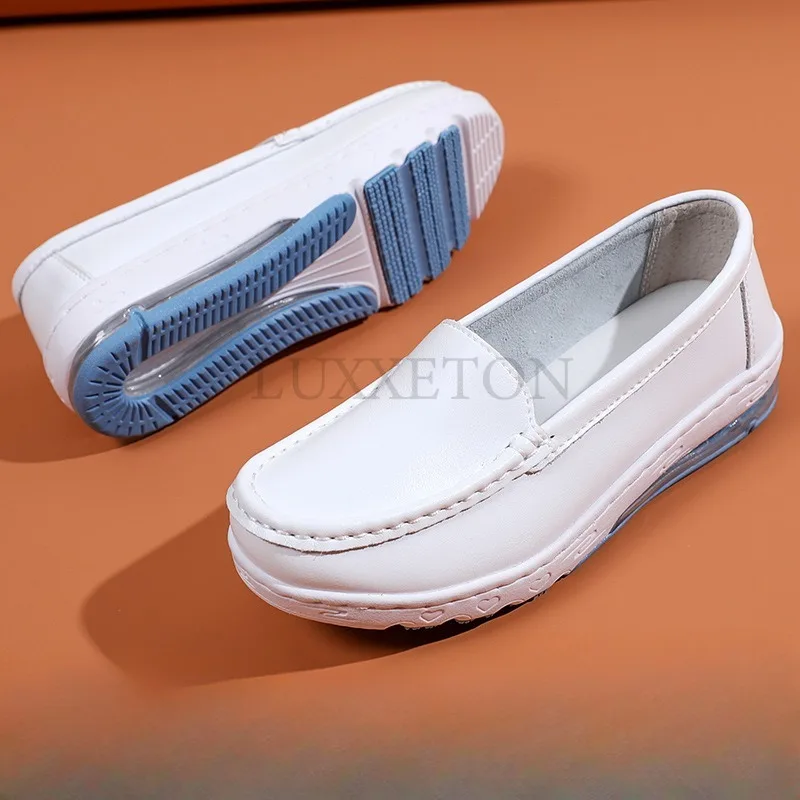 Genuine Leather Nurse Shoes Women Soft Soles Breathable New Air Cushion Thick Soled Women Shoes Hospital Work Small White Shoes