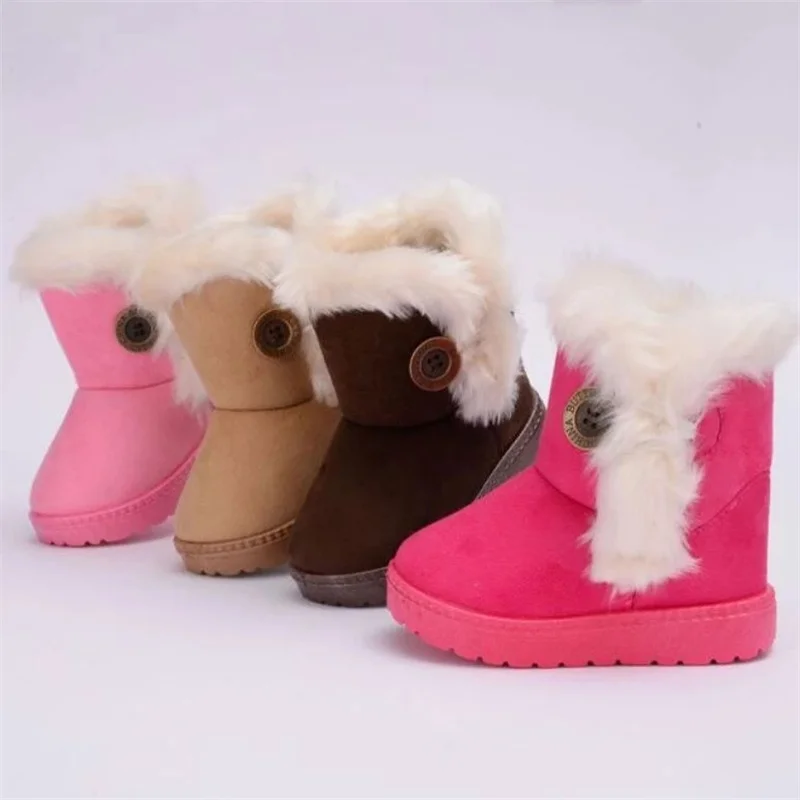 Botas de nieve cálidas para niños, zapatos de princesa para niños pequeños, antideslizantes, planas, con punta redonda, encantadoras, para bebés,