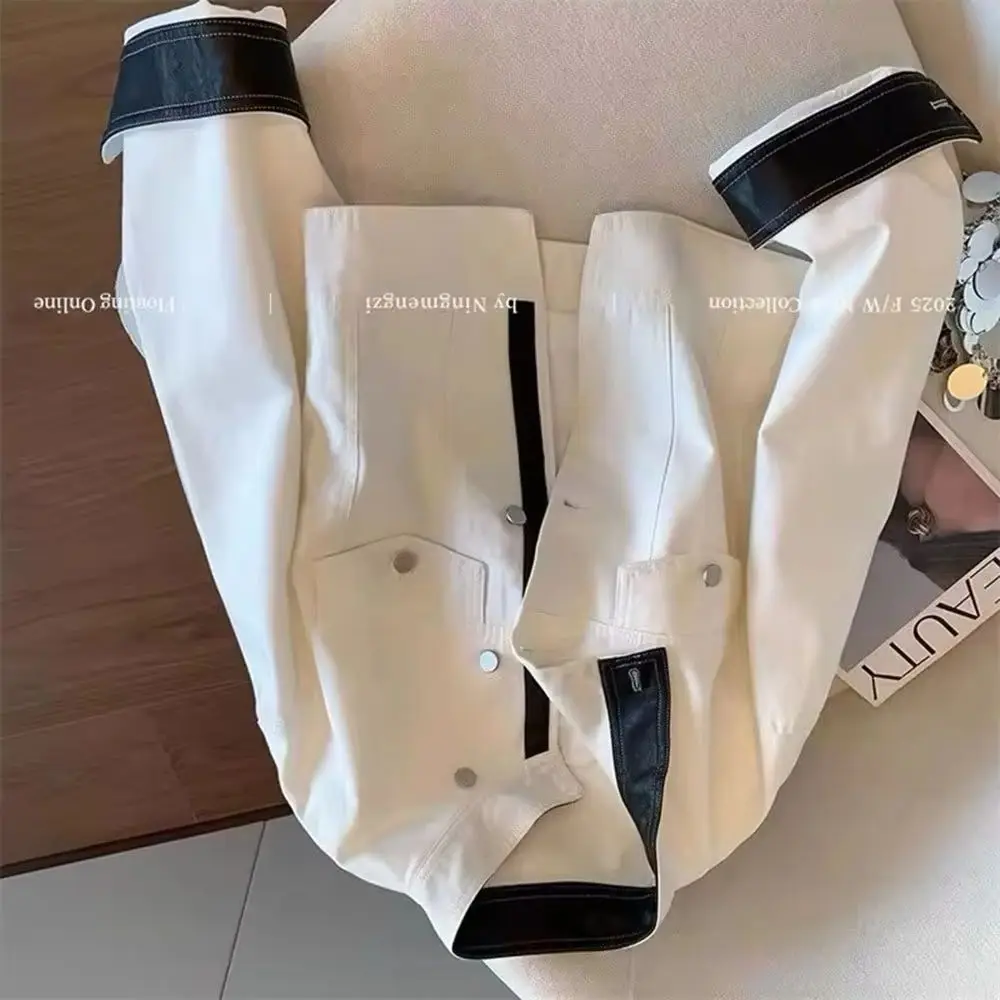 

Американская ретро контрастного цвета с воротником-стойкой, джинсовая куртка, женская осенняя свободная повседневная универсальная темпераментная куртка в стиле пастушки