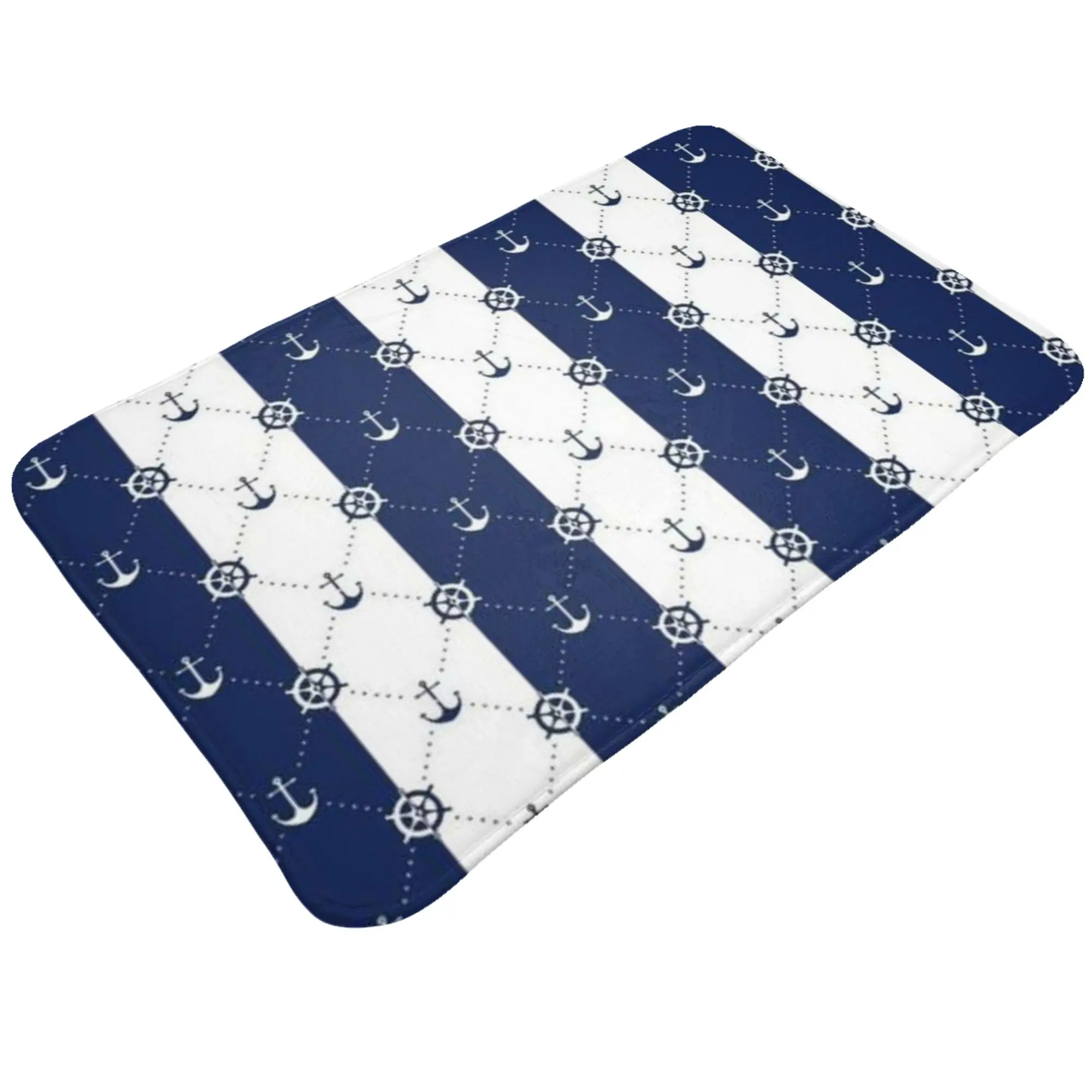 Navy White Anchor Stripe Seamless Print Anti-Slip Doormat Bedroom Mat  Balcony Indoor Home Decor