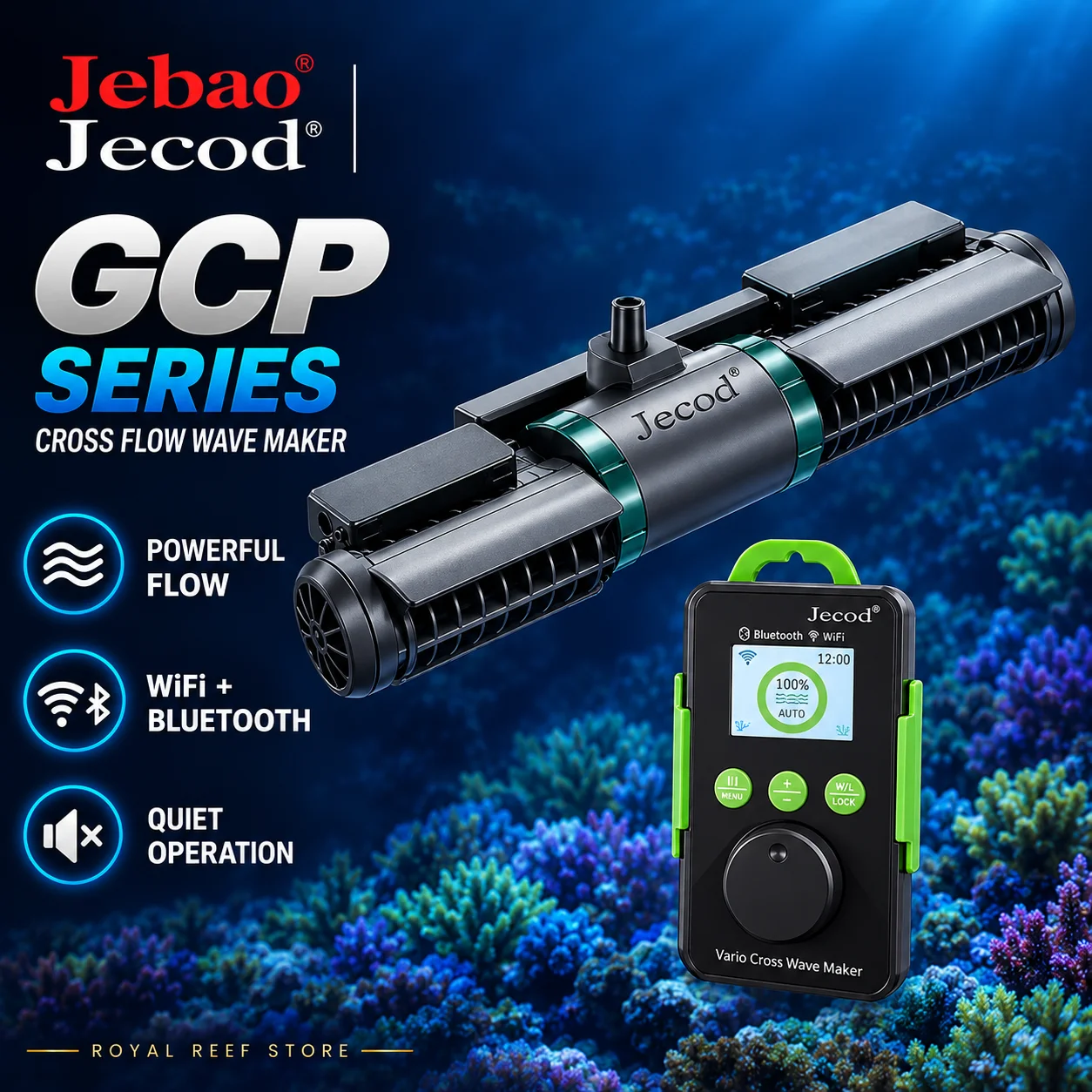 Jebao Jecod GCP Series Cross Flow Aquarium Wave Maker Pump WiFi Bluetooth Control Adjustable Flow Quiet Operation for Saltwater