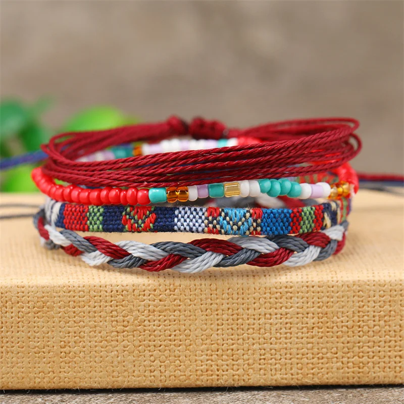 Boho Surfer Bracelet Anklet Adjustable Beaded Anklets Handmade Braided Bracelet Colorful Anklet Summer String Rope Ankle Bracele