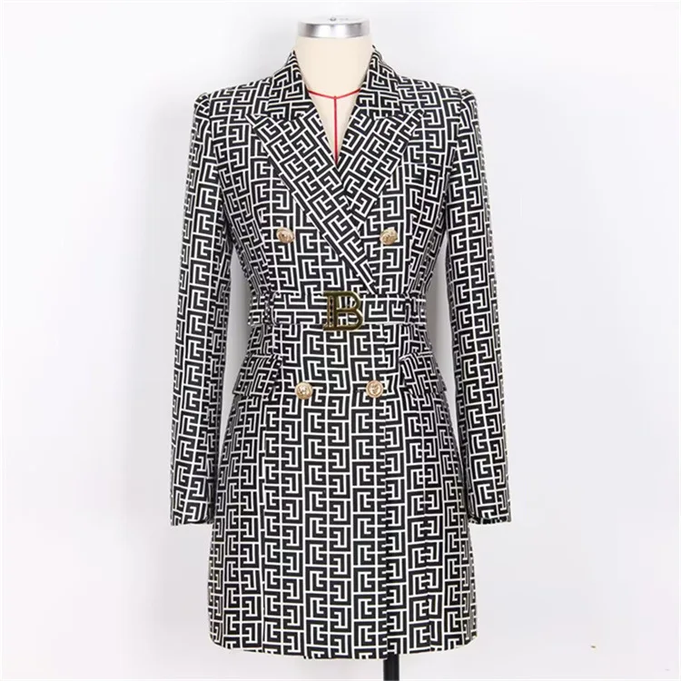 Spring Autumn Fashion Plaid Korean Style Belted Long Sleeve Slimming Commute Suit Dress Women's Business Casual Dress