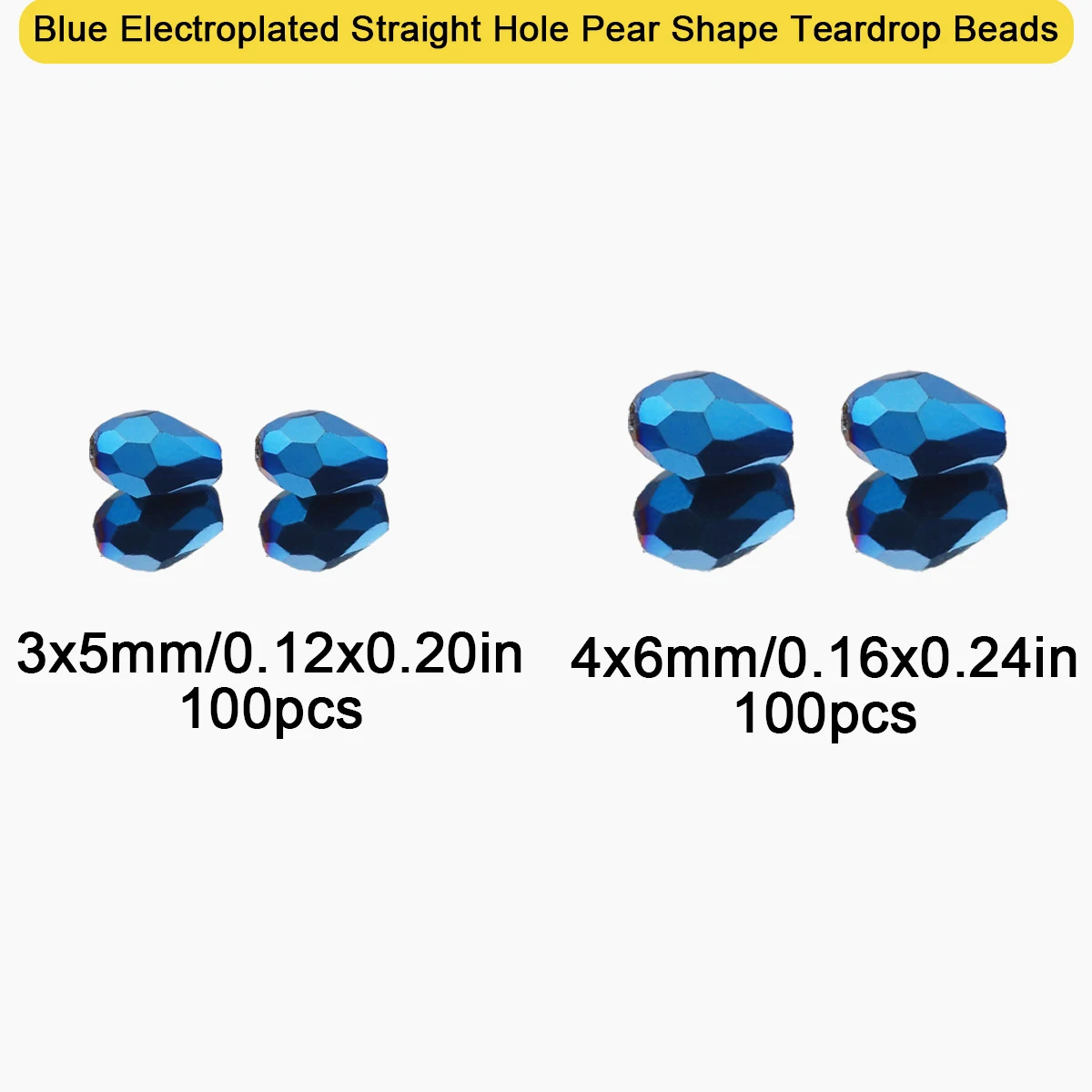 3x5/4x6mm 100Pcs Blue Glossy Teardrop Shaped Facet Crystal Glass Beads for Jewelry Making DIY Bracelets Necklace Accessories