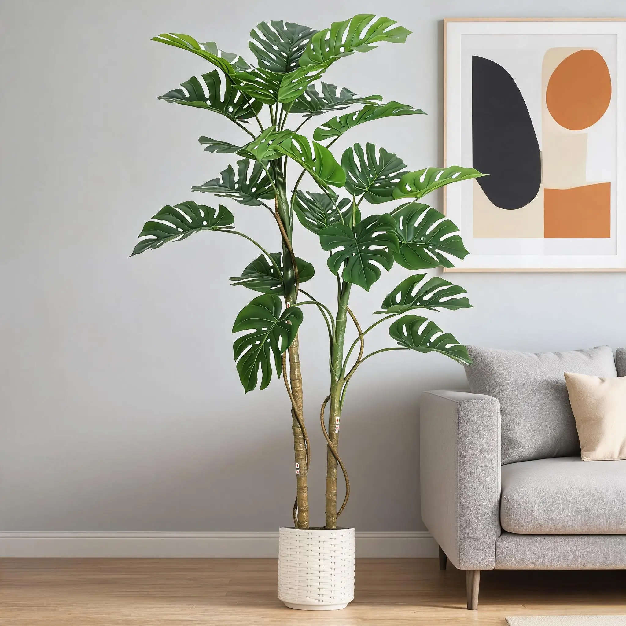 Pianta artificiale di Monstera alta 150 cm con vaso bianco, albero finto da terra per soggiorno, ufficio, camera da letto, corridoio, decorazione per la casa, idea regalo