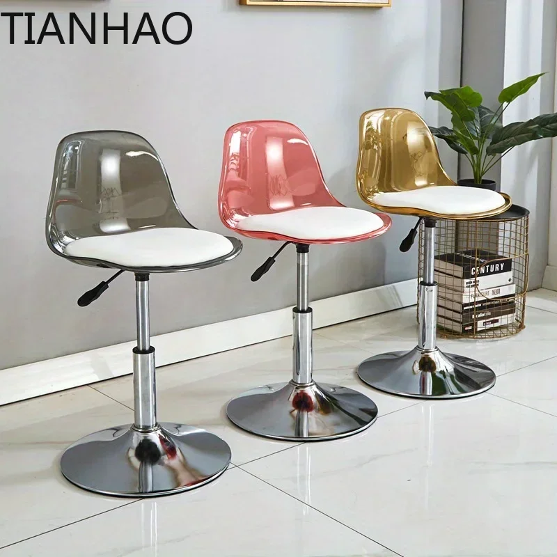 Acrylic Bar Chair Home Office Chair High Stool Lift Chair Back Transparent Telescopic Front Desk Cashier Bar Stool Furniture