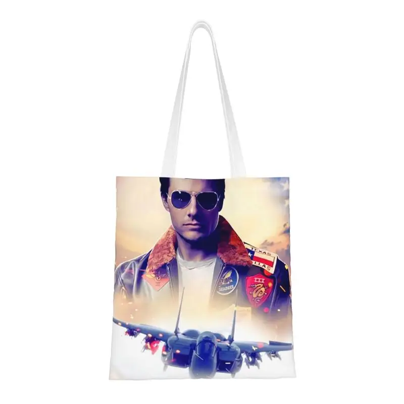 

Custom Tom Cruise Movie Top Gun Maverick Canvas Shopping Bag Women Washable Groceries Tote Shopper Bags