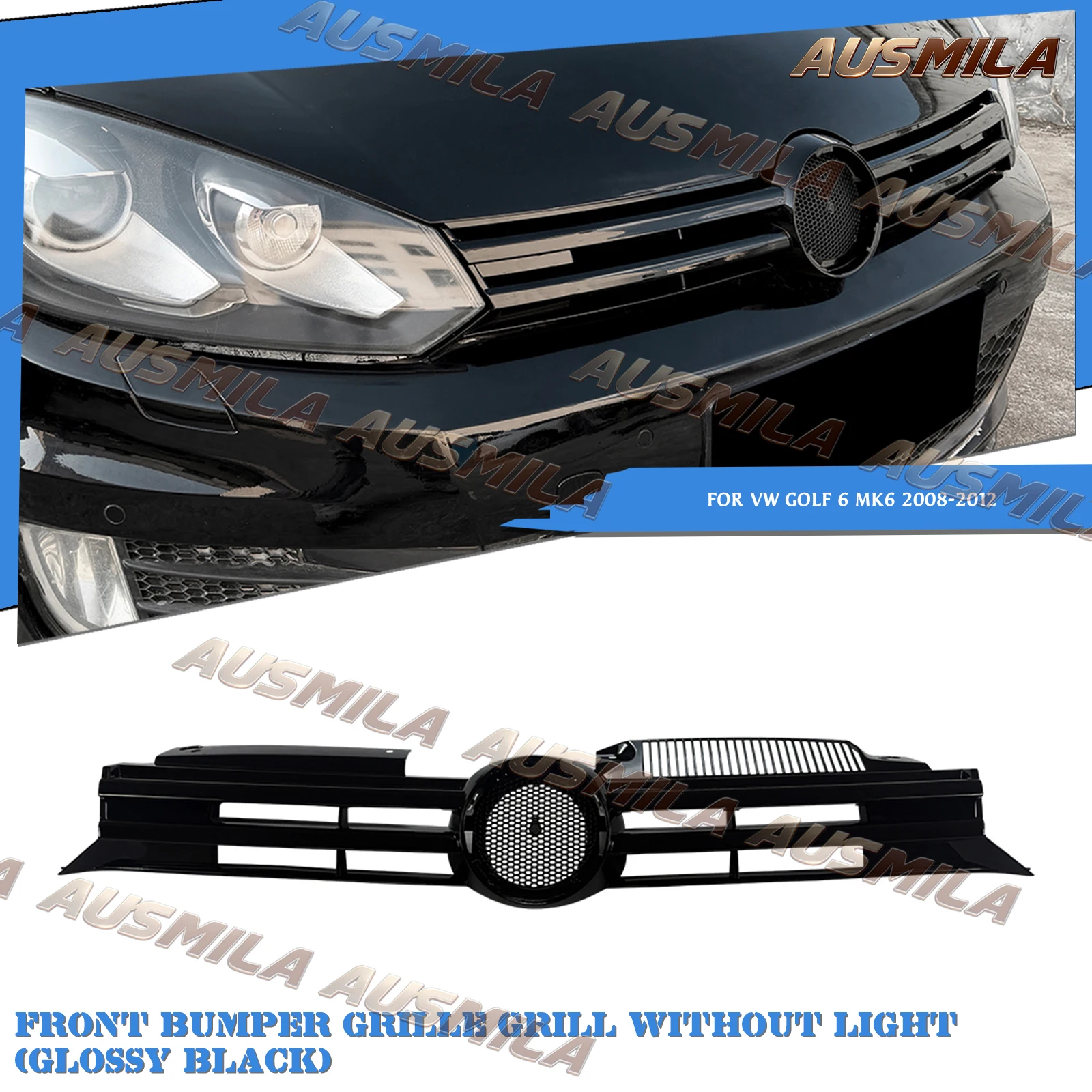 Car Grill Front Grille ABS Plastic Upper Bumper Hood Mesh For Volkswagen VW Golf 6 MK6 Standard Version 2008 2009 2010 2011 2012