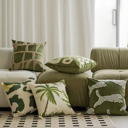 olive green retro style tufted embroidered cushion cover pillowcase waist pillow cover