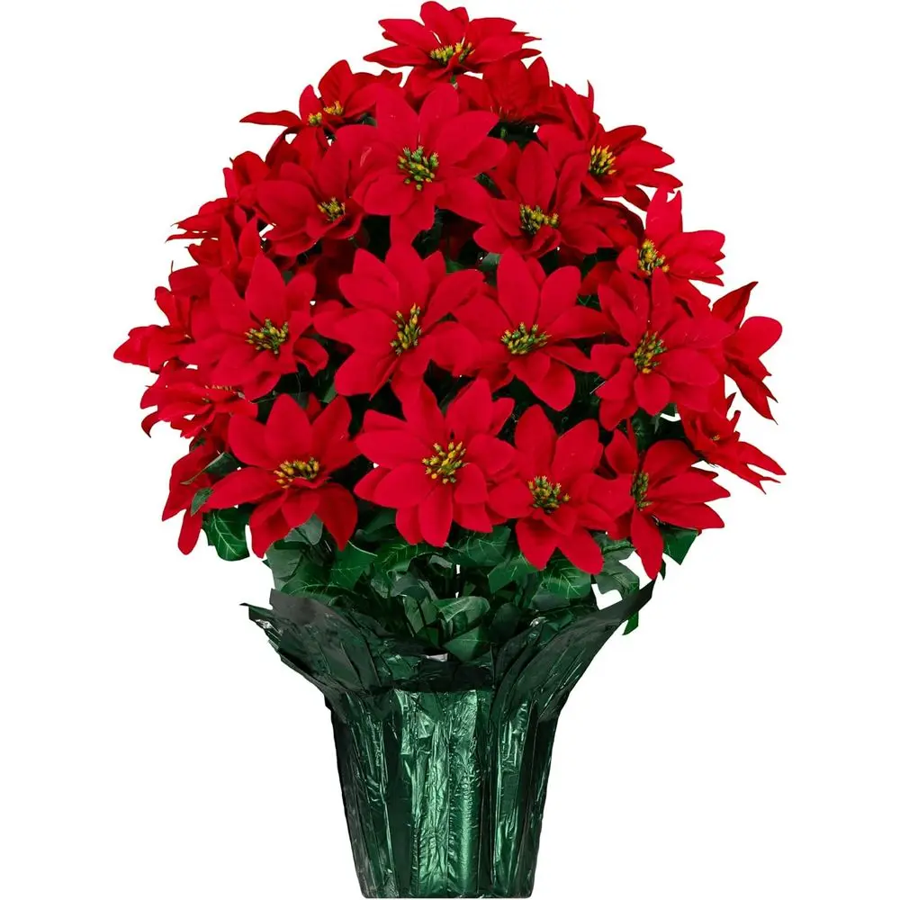 

24 Artificial Red Poinsettia Bouquet with 5 lbs Weighted Pot, Ideal for Christmas Decor, Home, or Office