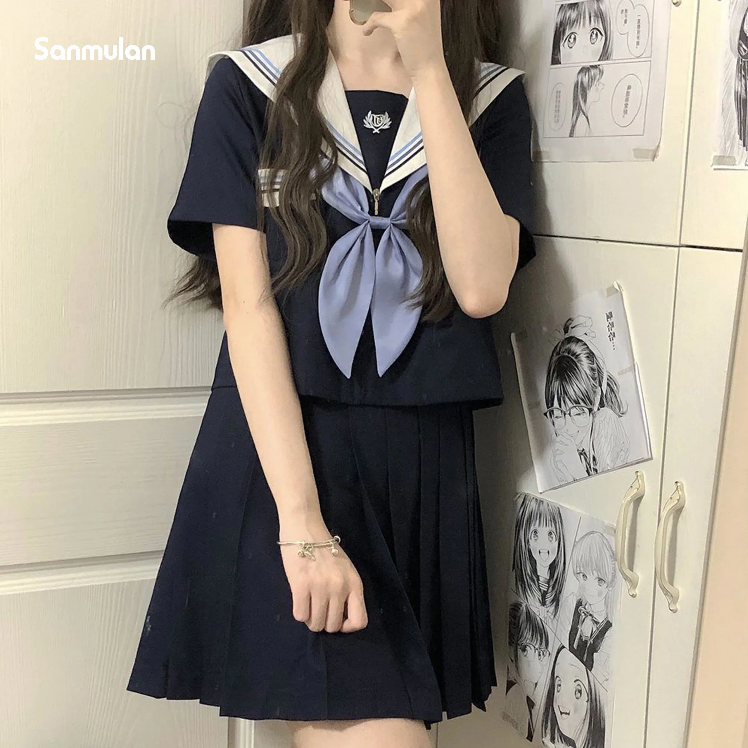 Abito da marinaio Jk giapponese e coreano Abito uniforme a maniche lunghe e corte blu scuro Uniforme da studente per forniture scolastiche giapponesi