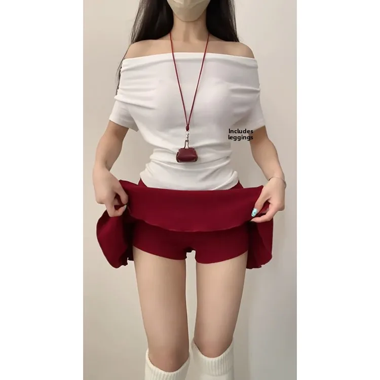 White Flattering Tennis Skirt Women's Casual Ant Waist Slimming ort Skirt Summer 2025 New American Sle High Waist Elastic...