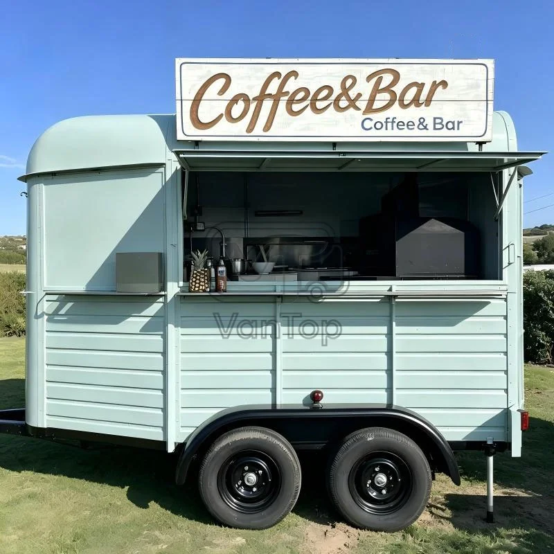 Vintage Horse Trailer Food Truck AU USA EU Standard Horse Float Mobile Coffee Bar Trailer With Serving Window Stainless Steel