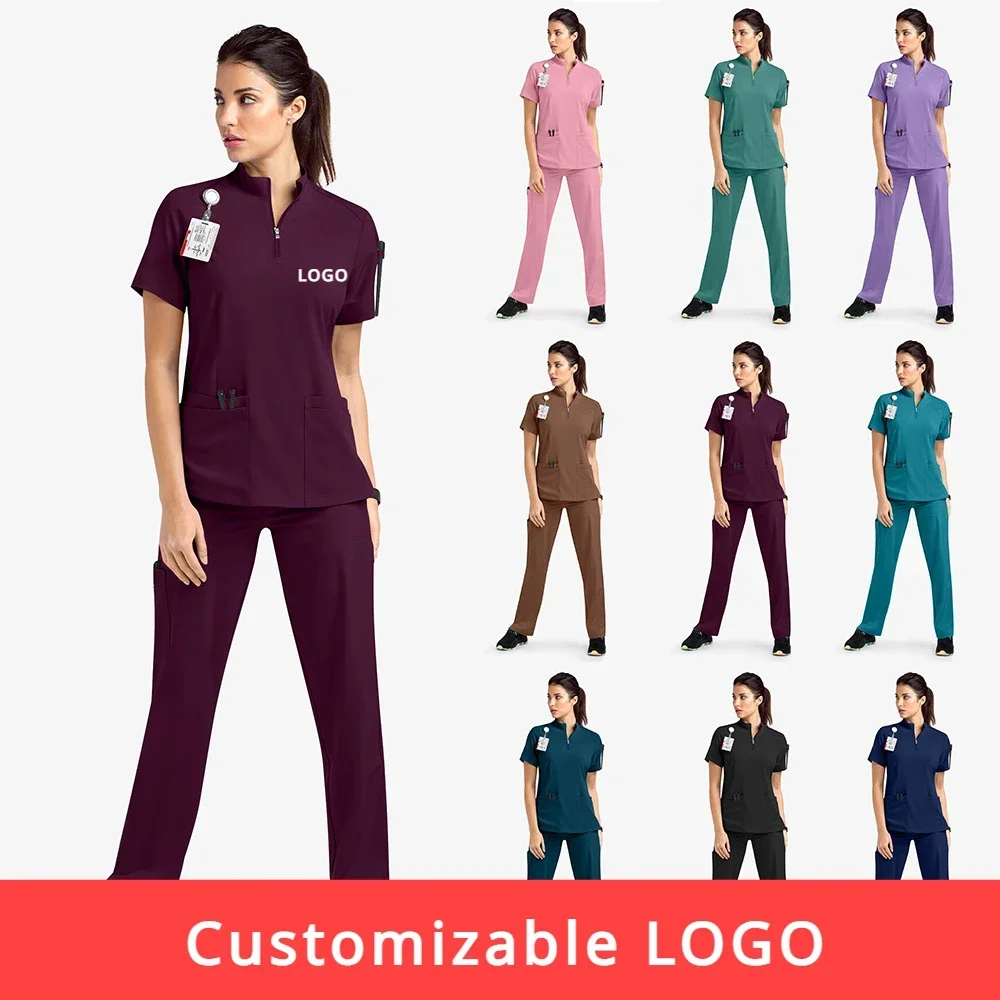 Customizable LOGO Hospital Medical Scrub Suits Uniform Women Men Scrubs Set Beauty Work Clothes Nurse Dental Surgery Suit