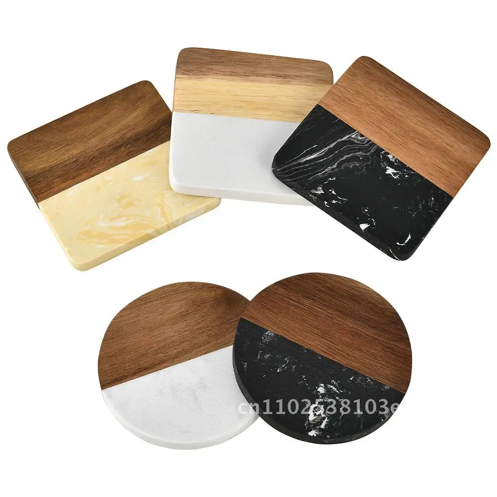

Amazon Creative Acacia Wood Ceramic Coaster Set Marble Splicing Heat Insulation Modern Minimalist Tea Coffee Mat
