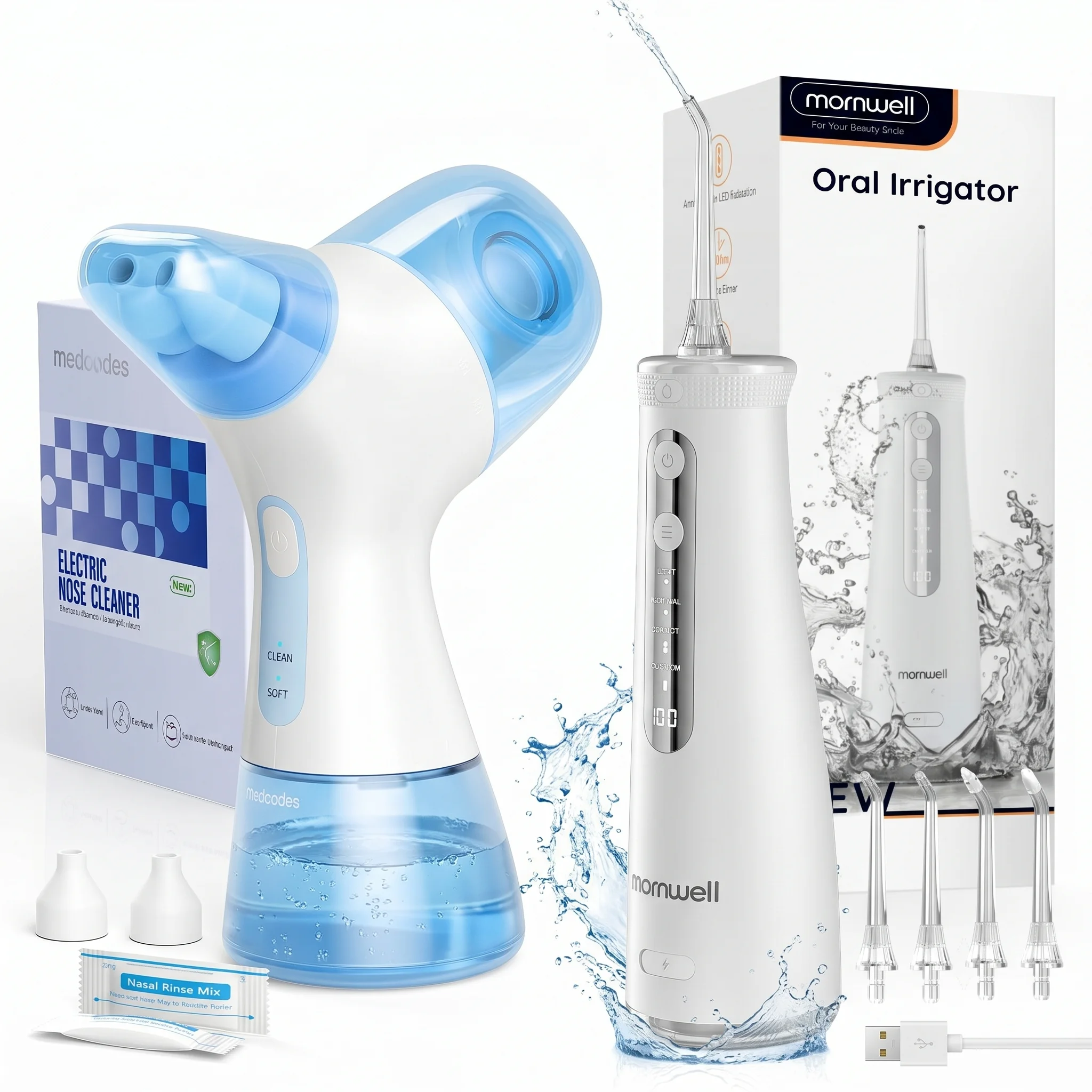 

Nasal Rinse Irrigator & Water Flosser Combo Kit, Portable Nasal Cleaner with 30 Salt Packs for Home and Travel Use