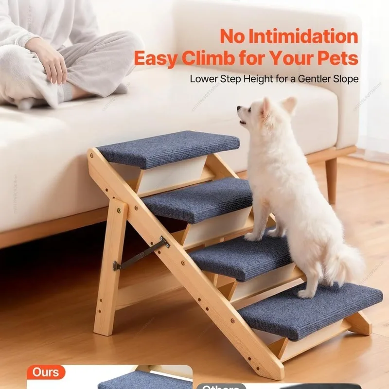 Solid Wood Pet Step Stairs, Incline Assist Ramp for Small Dogs, Climbing Ladder for Dogs & Cats