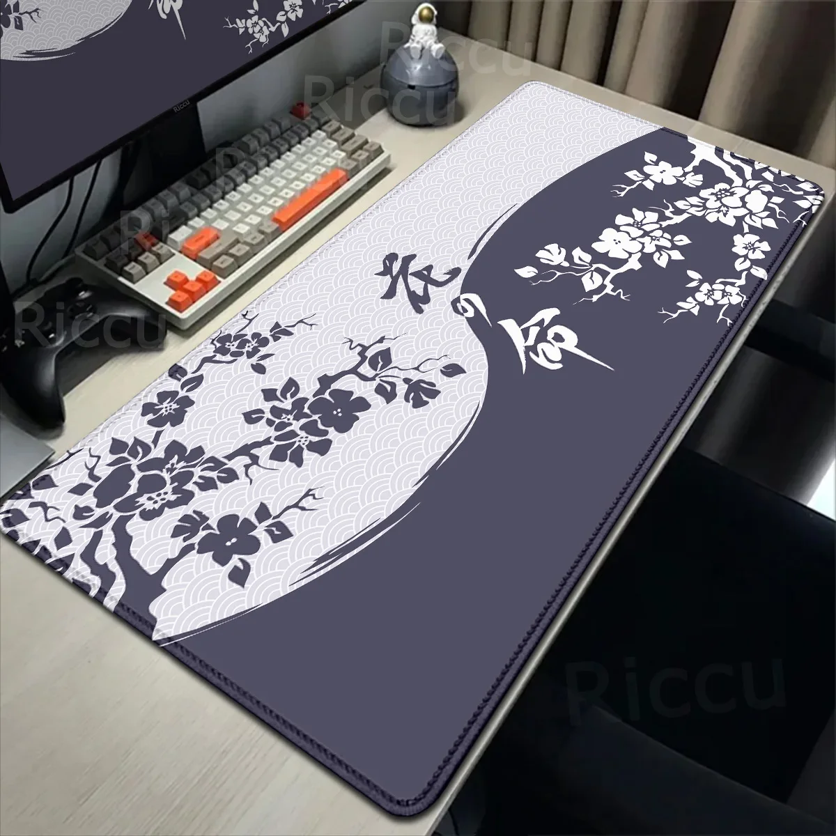 Computer Home HD Keyboard Mat XXL Black and White Cherry Blossom Mousepad Custom Deskmat 90x40cm Laptop Soft Anti-slip Mouse Pad