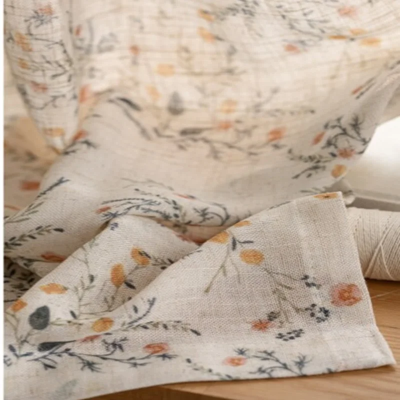 French Style Cotton Linen Printed Semi Blackout Curtain Tulle, Privacy Drapes for Living Room Bedroom Balcony Study Custom Size
