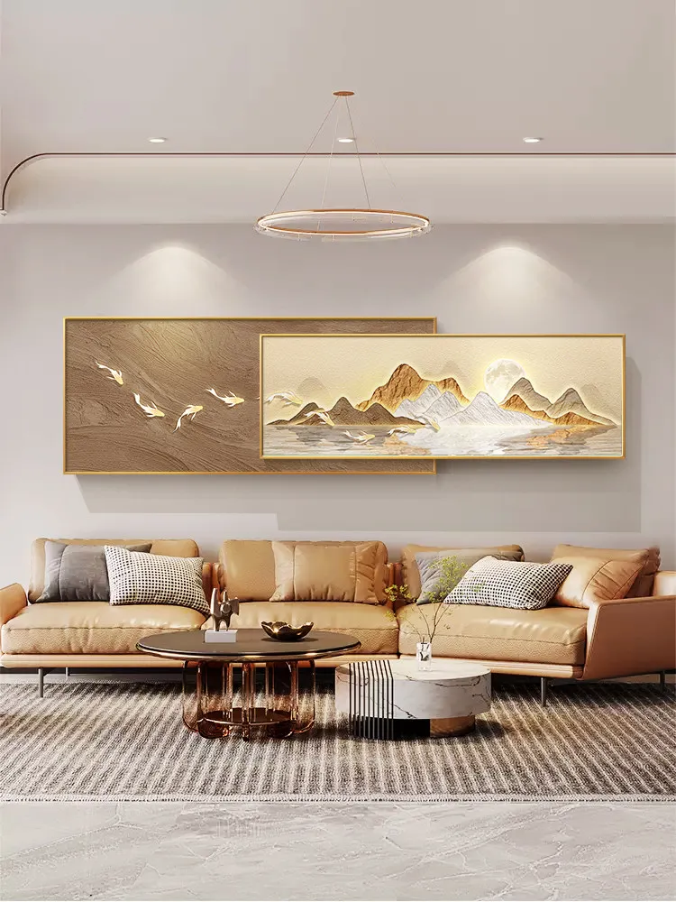 Nine Fish Picture Living Room Decorative Painting Sofa Background Wall Hanging Painting Landscape Superimposed Mural