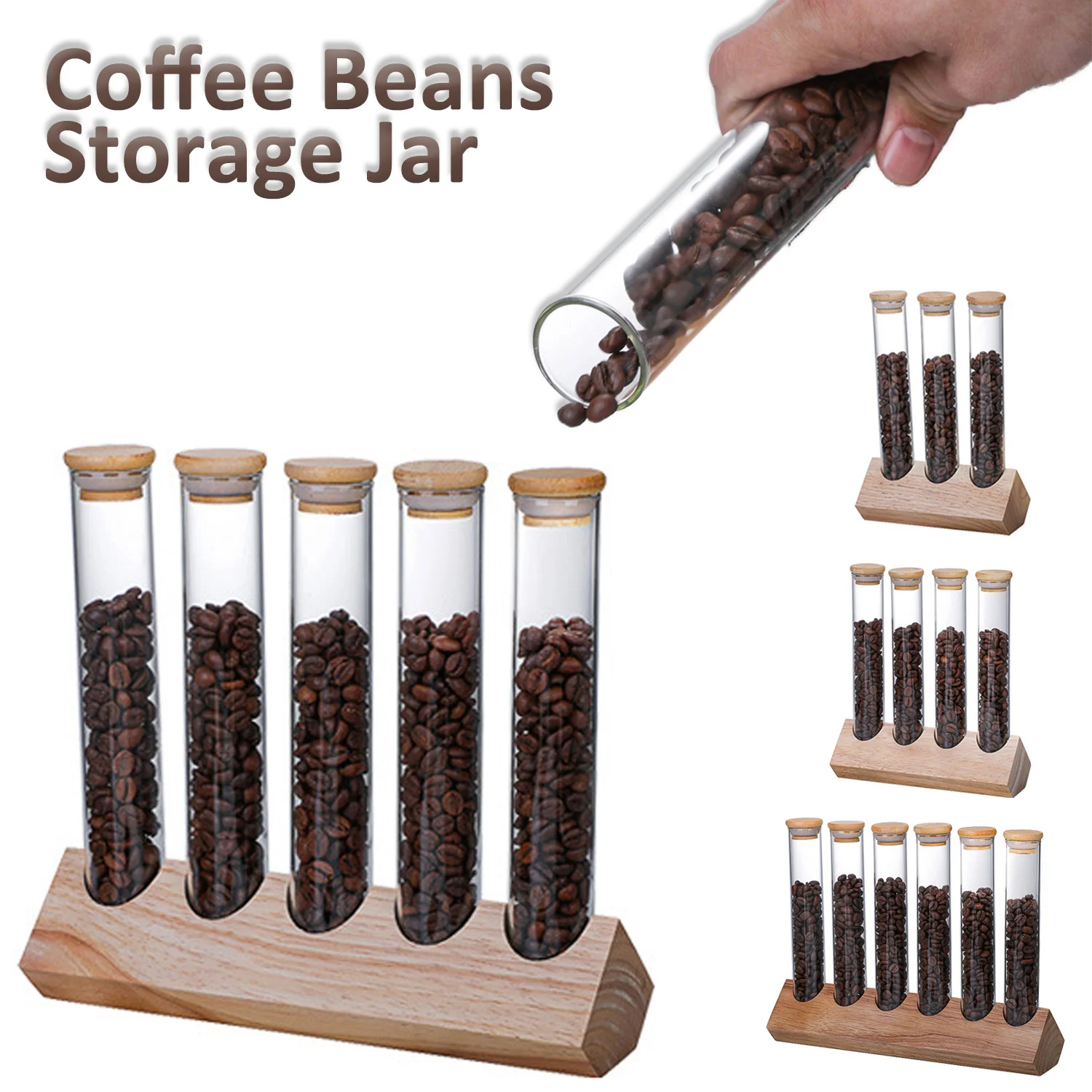 Coffee Beans Storage Jar Flower Tea Display Rack Stand Transparent Glass Test Tube with Cork Stopper Storage Ornaments Coffeware