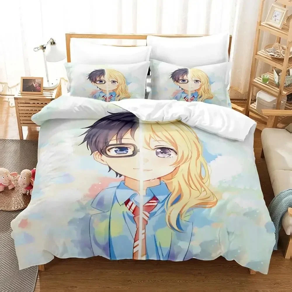 Anime Your Lie in April Bedding Set Duvet Cover Bed Set Quilt Cover Pillowcase Comforter king Queen Size Boys Adult Bedding Set