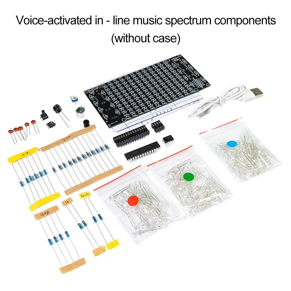 Hlas řízené bezprostřední insertion LED muzika souprava DIY 5V jednočipový počítač USB podávacího zesilovač elektronická souprava HU-052 s pouzdro