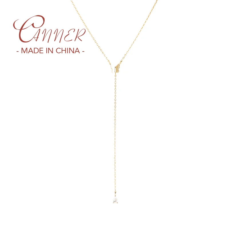 CANNER French Y-shaped Necklace 925 Sterling Silver Long Tassel Butterfly Pendant Necklaces For Girlsfriend Birthday Gift